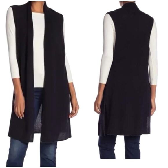 Halogen Black Long Cardigan with Open Front and Shawl Collar $139 - Picture 1 of 8